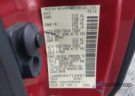 2015 Nissan Frontier Sv from USA, damaged, VIN 1N6AD0CU4FN713497